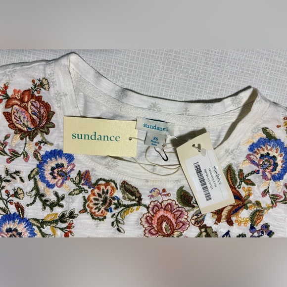 Sundance New NWT Sz XS Floral Embroidered White Top Blouse Boho Folk - Picture 4 of 6